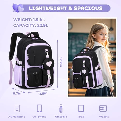 MOONBABY Girls School Backpack for Elementary and Middle School Students