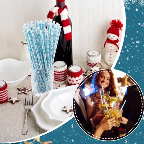Umigy 150 Pcs Christmas Snowflake Plastic Straws Hard Disposable Party