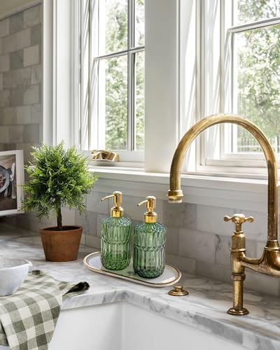 18oz Green Glass Soap Dispenser with Gold Rust-Proof Pump