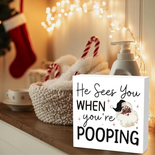 EVXID Pooping8 Funny Christmas Bathroom Decor 5x5 Inches - Santa Toilet Ornament