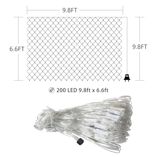 HeKation 9.8' x 6.6' Blue 200 LED Net Mesh String Lights, 8 Modes Waterproof