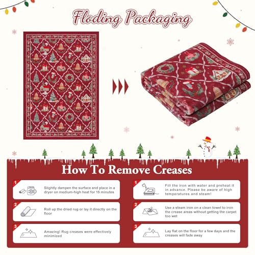 LIVEBOX Red Christmas Rug Runner 2x6 ft Washable Non-Slip Indoor Decor