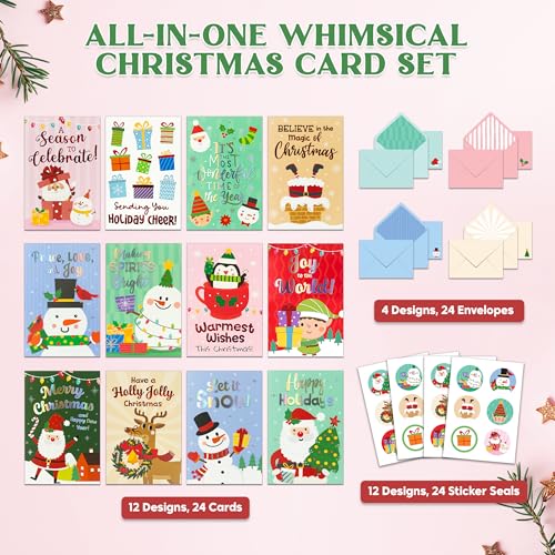 Decorably 24-Pack Red & Silver Foil Christmas Cards with Envelopes