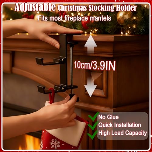 2-in-1 Adjustable Mantel Garland and Stocking Holders, Heavy-Duty No-Drill Hooks