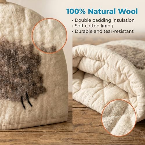 Sheep Wool Teapot Cozy Cover – Large Handmade Dome-Shaped Tea Kettle Cover, Insulates Hot Drinks Up to 2 Hours, Gift Idea
