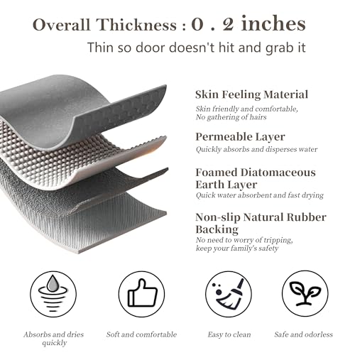 Diatomaceous Earth Stone Bath Mat Quick Dry Non-Slip Grey 15.7"x23.6"