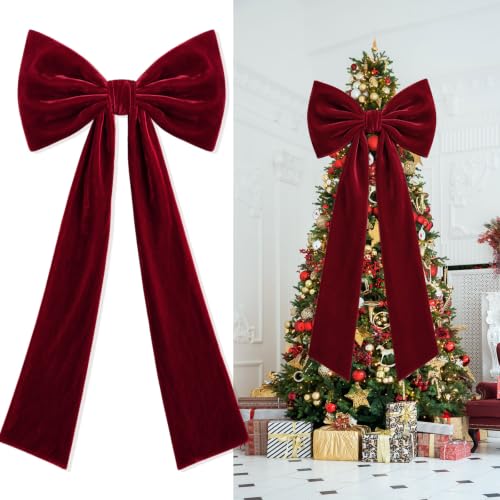 Suncalla Velvet Wine Red Christmas Tree Topper Bows 49x19 Inches, 2-Pack