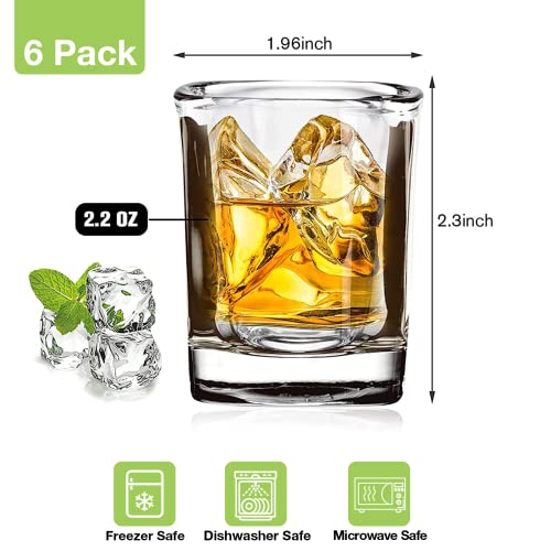 Hlukana 6 Pack Heavy Base Clear Shot Glasses Set 2.2 oz for Spirits & Liquors