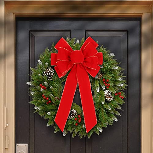 2-Pack Large Red Velvet Christmas Bows with Gold Edge - 12x20 Inch