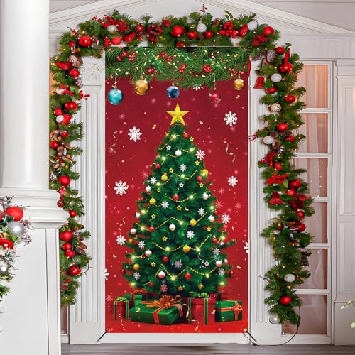 Christmas Front Door Cover 70.9 x 35.4 in Merry Christmas Banner Door Decor