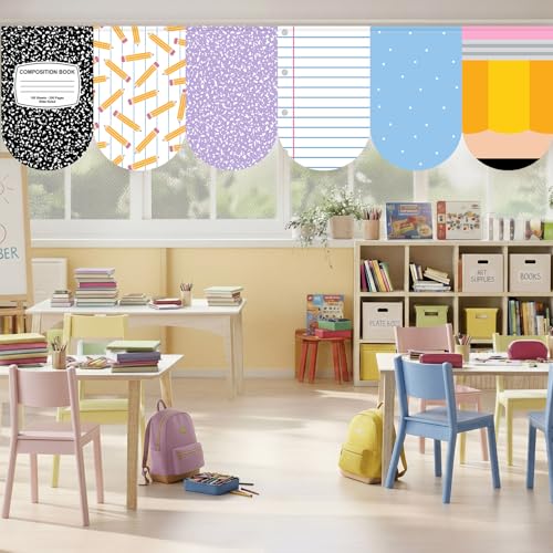 6-Piece Velvet Classroom Curtains - Composition Notebook Design 24x35 Inch