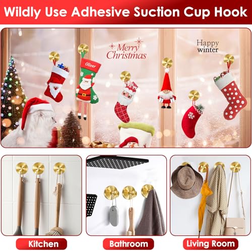 Gold Suction Cup Wreath Hangers - Heavy Duty 22 lbs Door Hooks, 2 Pack