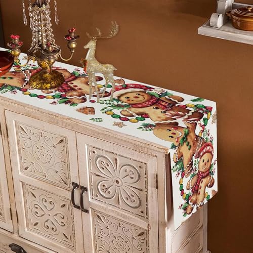 Baccessor Christmas Gingerbread Man Table Runner 13x48 Burlap - Funny Candy Cane Xmas Decor