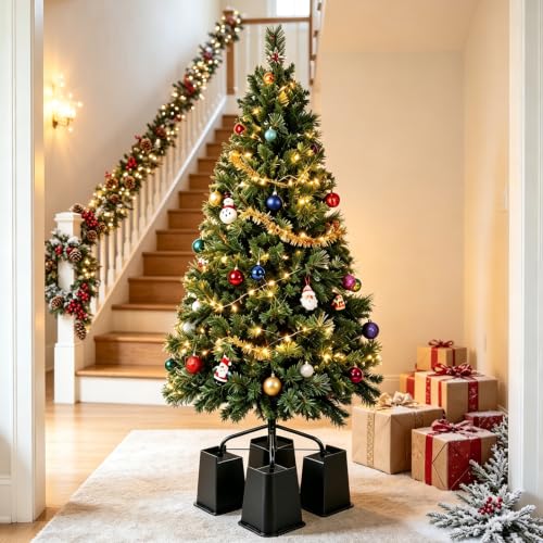 6 Inch Black Plastic Christmas Tree Risers Set of 4 | Space-Saving Holiday Decor Support