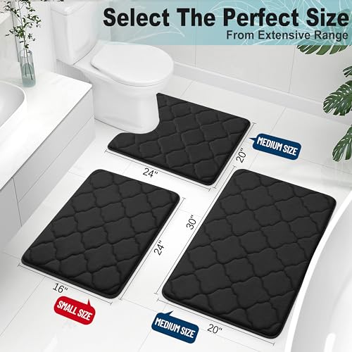 OLANLY Memory Foam Bath Mat Rug 24x16 Ultra Soft Absorbent Non-Slip Black
