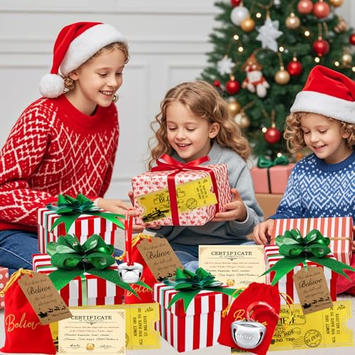 4-Piece Believe Sleigh Bell Set with Gift Bags and Holiday Keepsakes