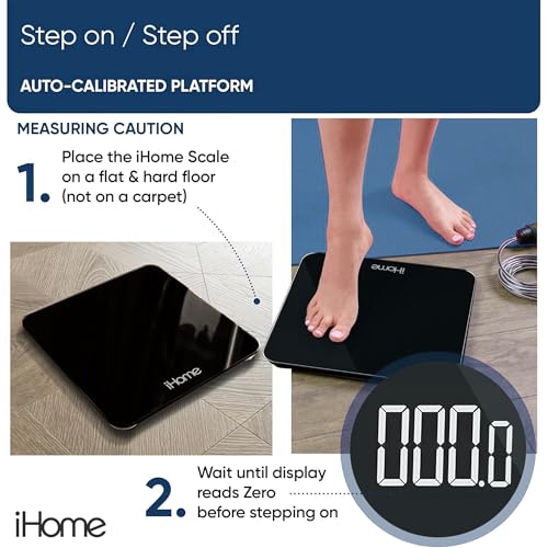 Digital Bathroom Scale for Body Weight - 400 lbs Capacity, Black Tempered Glass