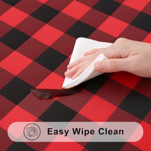 Smiry 72x36 inch Fitted Vinyl Tablecloth with Flannel Backing, Red & Black Gingham