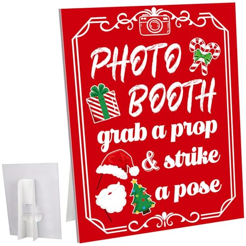 Briwooody Christmas Photo Booth Sign with Stand – Retro Background Prop (Variation: Christmas)