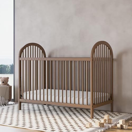 3-in-1 Convertible Solid Wood Baby Crib with 4 Heights - Hazelnut