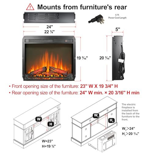 23-Inch Electric Fireplace Insert with Heater and Remote Control