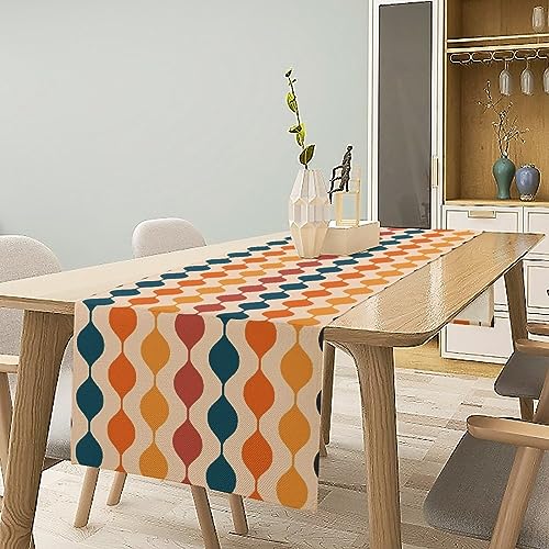 JanJCurt W13 x L90 Mid Century Table Runner Navy Blue Orange Red Geometric (13x90) Farmhouse