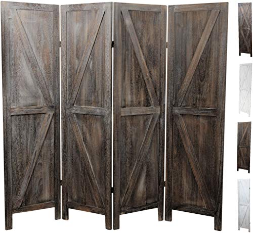 4-Panel Solid Wood Room Divider – Rustic Barn Door Folding Privacy Screen