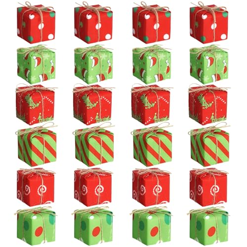 Chivao 24 Pcs Funny Color Plaid Mini Gift Box Christmas Ornaments 1.18 in