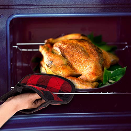 Whaline Red Black Buffalo Plaid Oven Mitts & Pot Holders Set 6pcs Heat-Resistant Kitchen Accessories