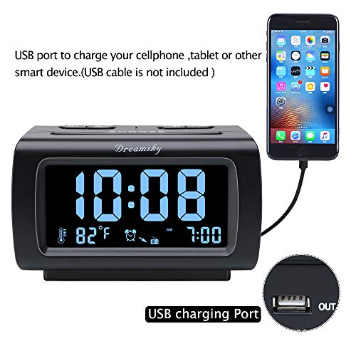Digital Alarm Clock Radio for Bedroom with USB Charger & Temperature