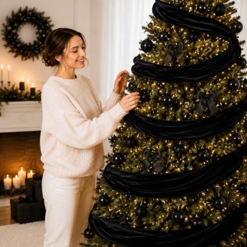 Yinder Black Velvet Christmas Garland 16.5ft – Extra Wide, Double-Sided Luxury Ribbon