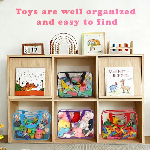 6 Pack Clear Toy Storage Bags with Labels - Large Waterproof Zipper Pouches