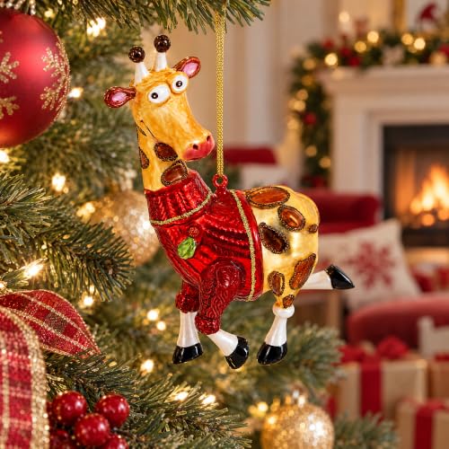 Giraffe Glass Christmas Ornament - Handcrafted Holiday Decor, Animal Lover Gift
