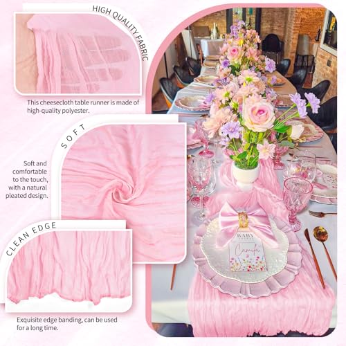 Light Pink 18-Pack 10ft Cheesecloth Table Runner – Boho Gauze Wedding Decor