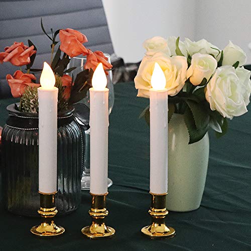Wondise 8-Pack Flameless Window Taper Candles with Remote & Timer (5-Gold) - White Pillar LED Candles