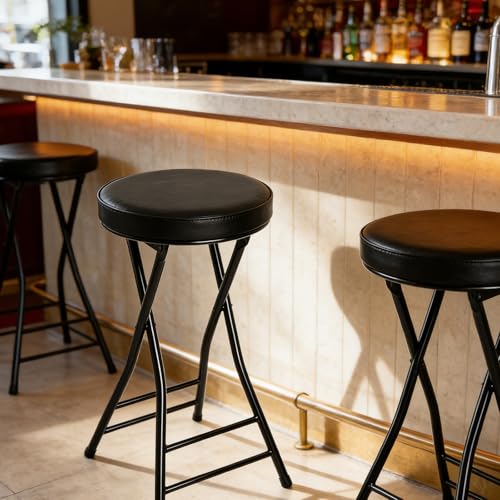 24-Inch Folding Bar Stool with Padded Seat and Backrest, Brown