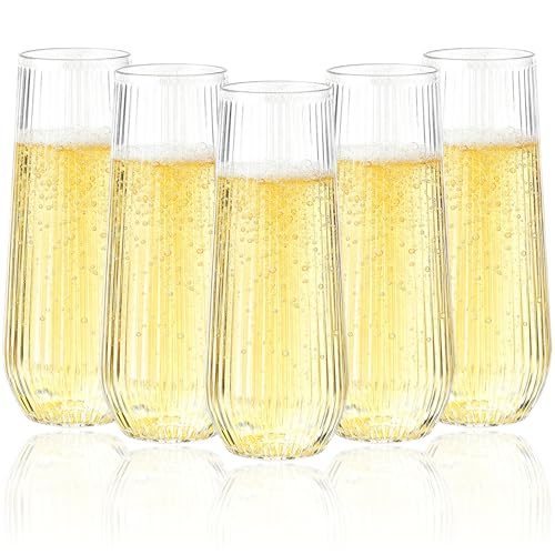 Goodluck 48-Pack 9oz Clear Stemless Champagne Flutes - Disposable Party Glasses