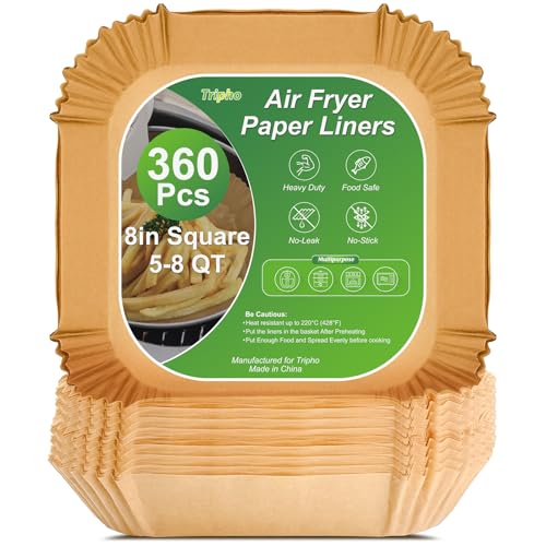 360 Pack 8 Inch Square Air Fryer Liners - Non-Stick Disposable Parchment Paper