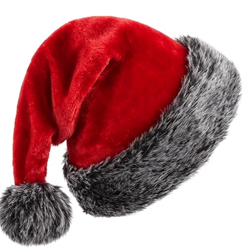 Red Plush Santa Hat for Adults Christmas Halloween Costume Accessory