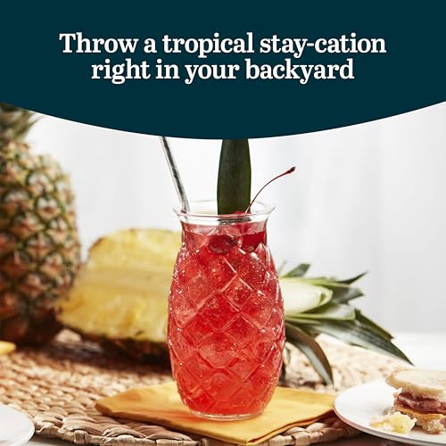 Pineapple Tiki Glasses, 17 oz Tropical Cocktail Drinkware Set of 4