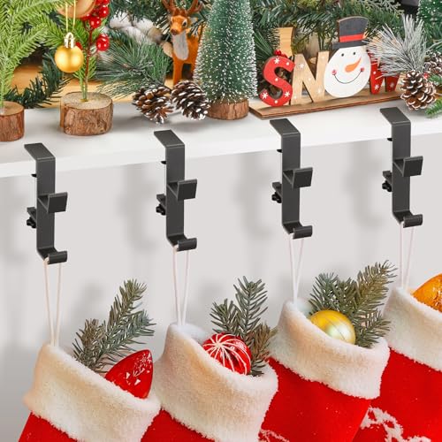 Popamaz 5 Pack Black Christmas Stocking & Garland Holders with 2 Hooks - Adjustable Fireplace Mantle Decor