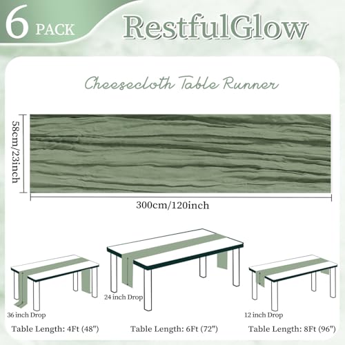 6 Pack Sage Green Cheesecloth Table Runners, 23 x 120 Inch Boho Gauze Fabric