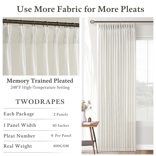 90-Inch Pinch Pleat Linen Blend Curtains - Light Filtering 2 Panels