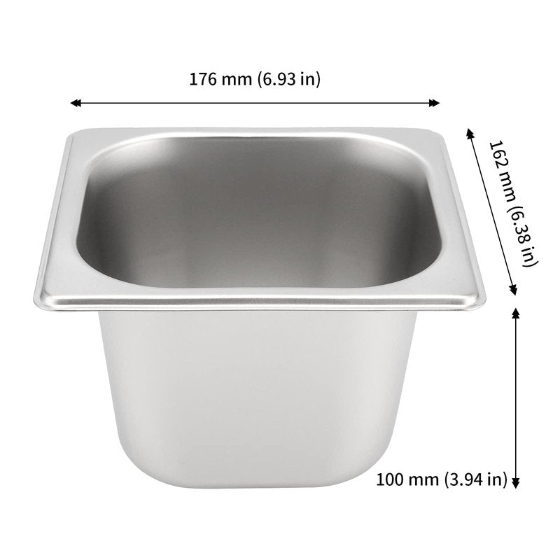 JAPCHET 6 Pack Stainless Steel Steam Pan 1/6 Size, Anti-Jam Steam Table Pan, Hotel Pans 1/6 Restaurant Buffet Trays, Prep Table Containers Metal for Catering, 4 Inch Deep