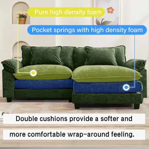 86" Modular Sectional Sofa with Ottoman, Deep Seat Chenille Cloud Couch