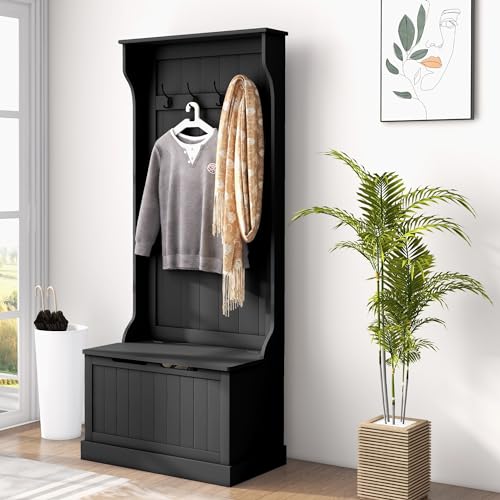 3-in-1 Hall Tree with Storage Bench and Shoe Rack, Entryway Coat Rack