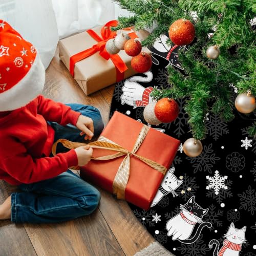 GIITSRIZ Black Christmas Tree Skirt 48 Inch Cat Pattern, Large (Christmas-04)