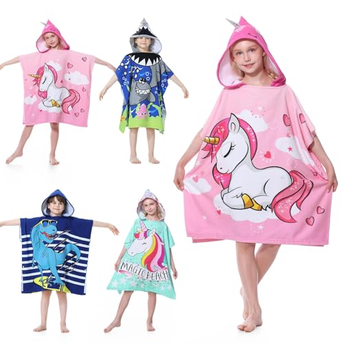 MOKANI Kids Hooded Poncho Towel - Soft Microfiber Beach & Bath Robe (Ages 6-14)