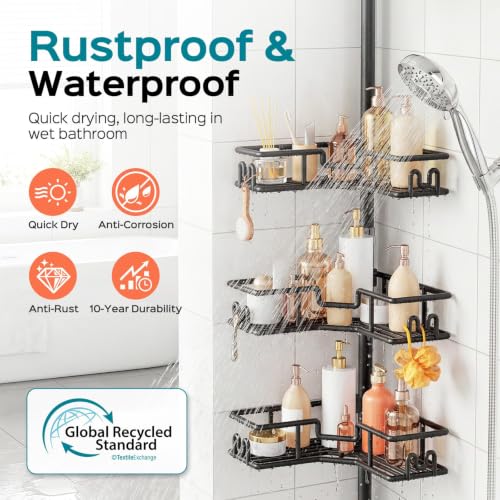 Adjustable Tension Pole Shower Caddy 4-Tier L-Shaped Corner Organizer