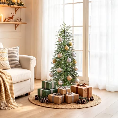 Kazeila 5ft Slim Unlit Christmas Tree with Metal Base - Space-Saving Holiday Decor